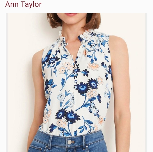 Ann Taylor Tops - NWT Ann Taylor Petite Floral Ruffle Neck Blouse